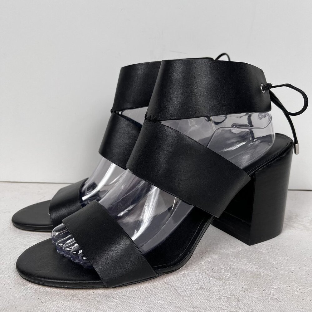 REBECCA MINKOFF Christy Block Heel Vachetta Leather Sandal Black Sz‎ 10.5M